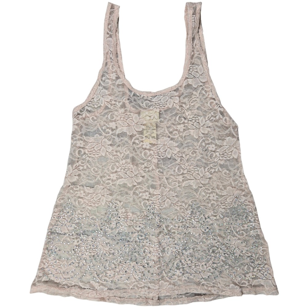 Daytrip Lace Tank Top Camisole Rhinestone Embellished Baby Pink XS